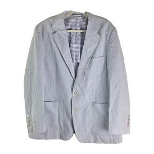 Henry Jacobson Seersucker Blue And White Mens 100% Cotton Blazer Mens Large